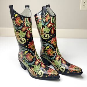 Nomad Women's Yippy Western‎ Rain Boot Size 7 Waterproof Floral Paisley Pull On
